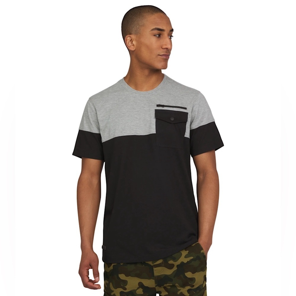 3/$20 💥 Akademiks Mens Short Sleeve T-Shirt Grey & Black Colorblock Sz 3X NWT